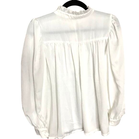 Few Moda white satin ruffle neck blouse small‎ - Picture 6 of 7